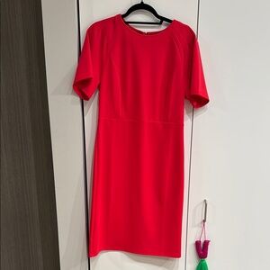 Ann Taylor Red Sheath Midi Dress Crew Neck